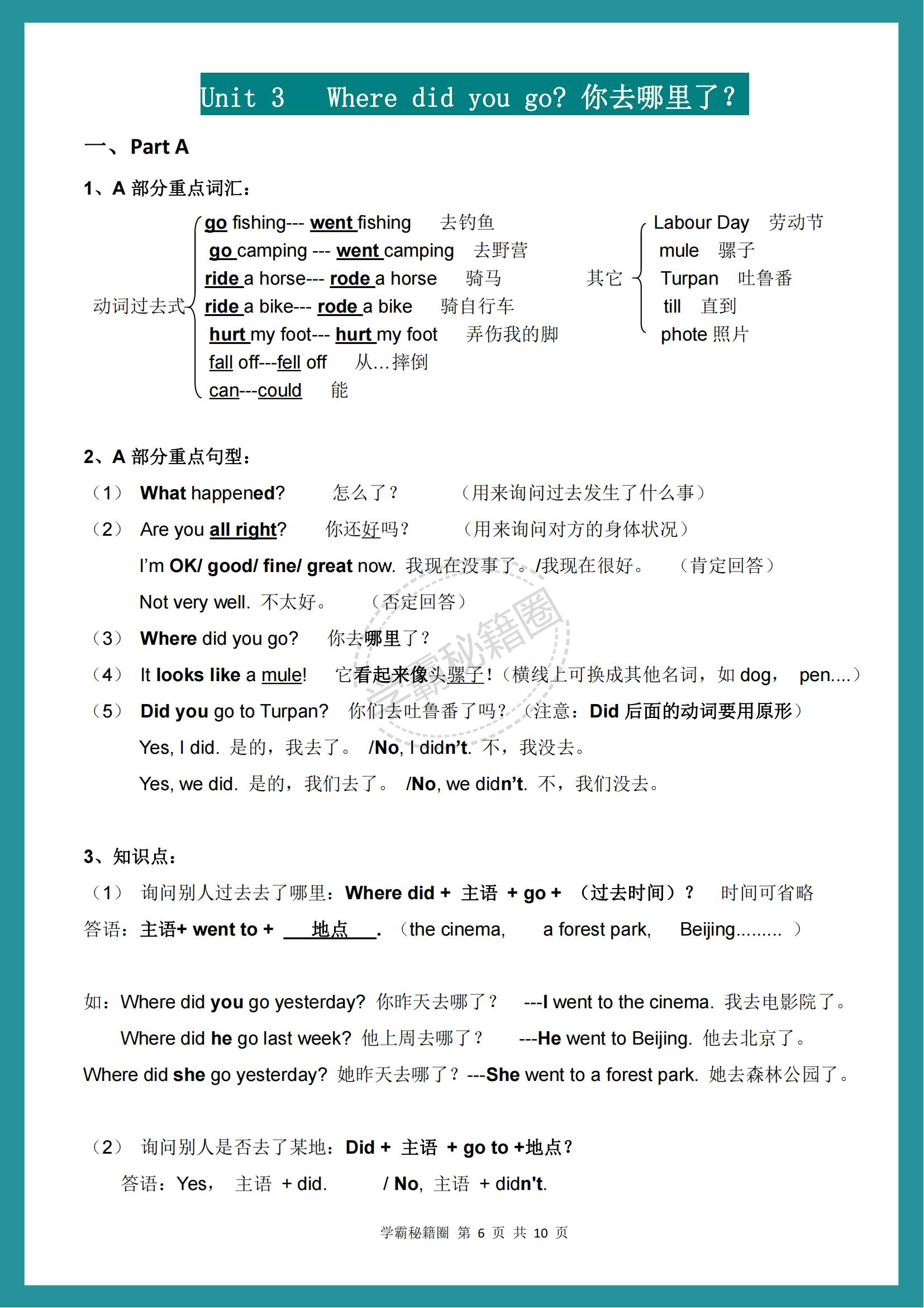六年级英语下册必考知识点科教版,六年级下册英语必考知识点