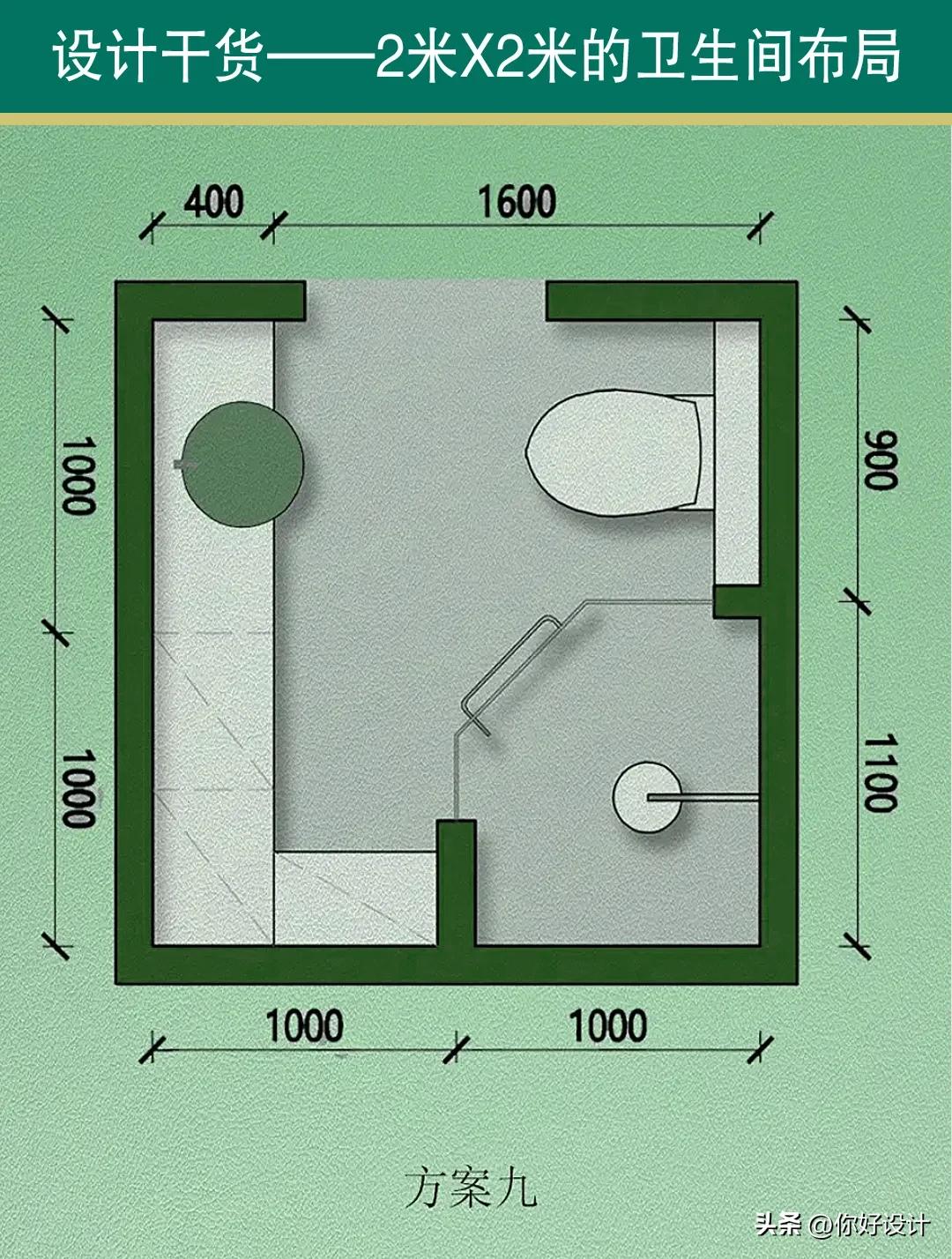 2m*2m卫生间布局图,2x2卫生间布局最佳实物图