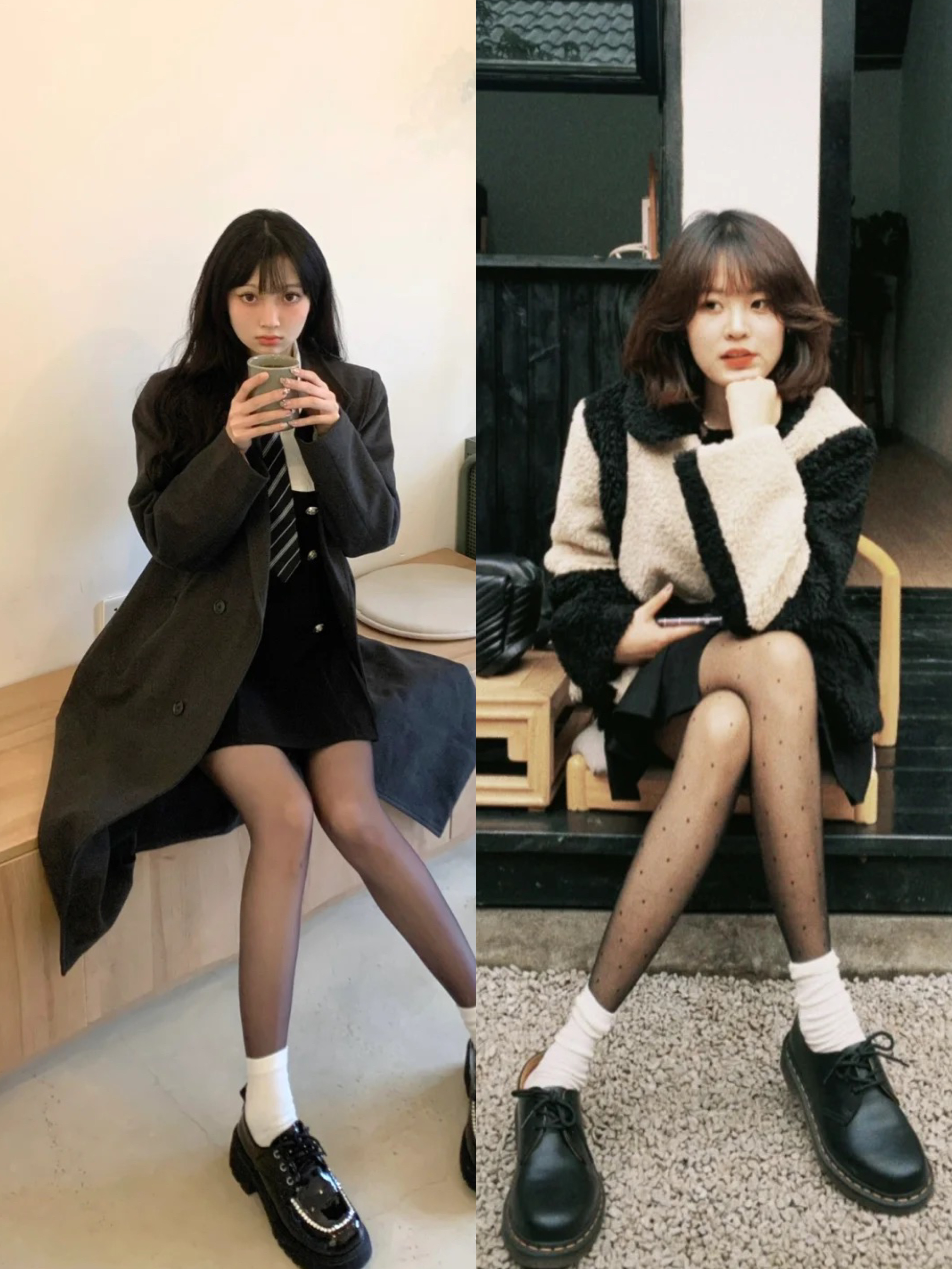 黑丝小腿袜和过膝袜哪个显腿长,今冬不流行露脚踝了露袜才更时髦