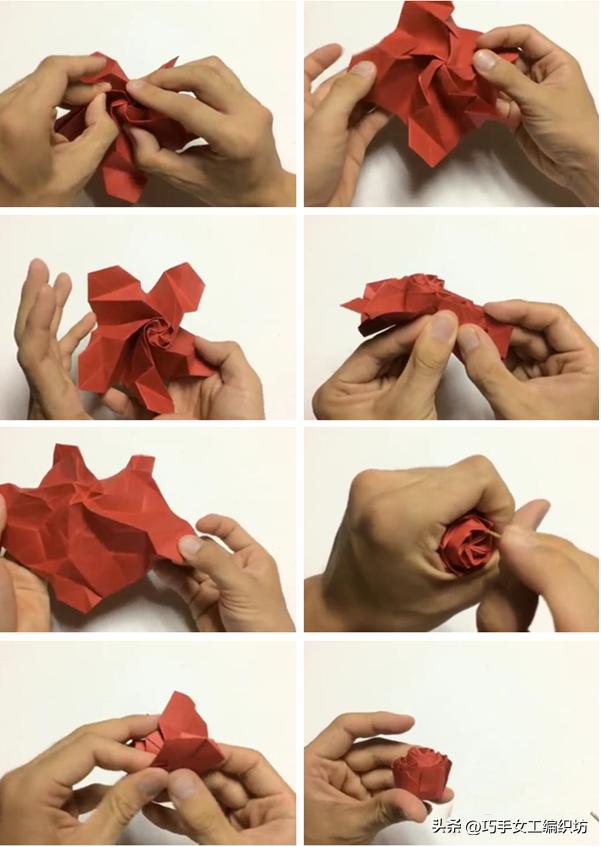 一张纸就能叠着的玫瑰,一张纸能折的红玫瑰花