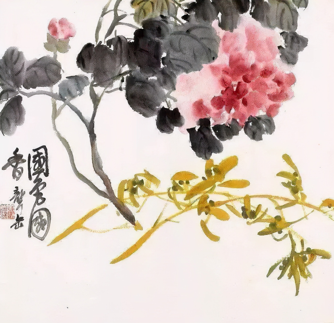 吴昌硕小品画作欣赏,吴昌硕写意花卉的枝的画法