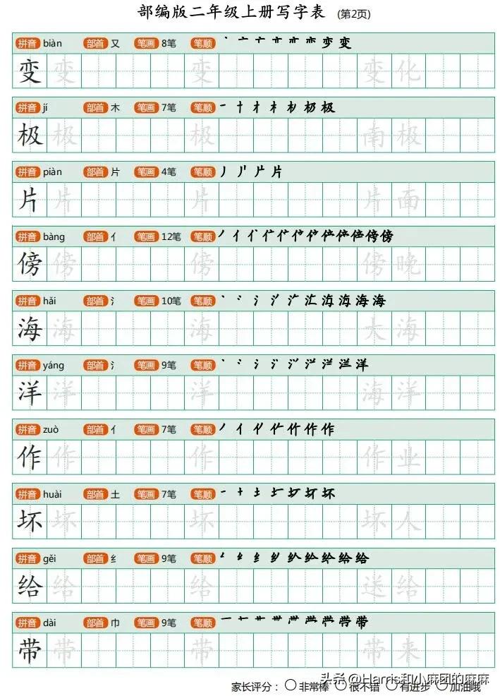 二年级上册练字字帖带拼音笔画,一年级语文二类生字练字帖笔顺
