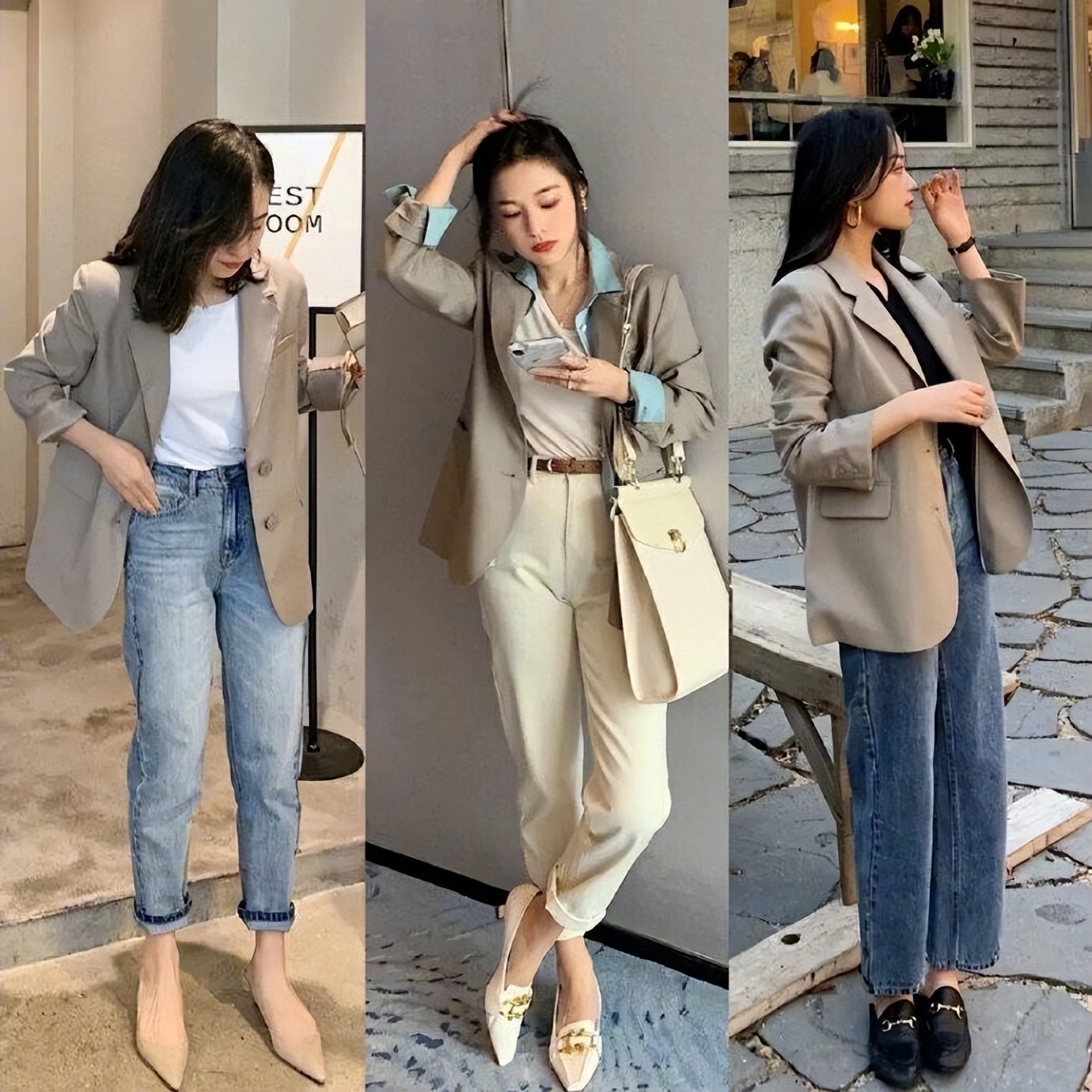 黑白灰格子小西装外套秋冬,黑白灰女士小西装