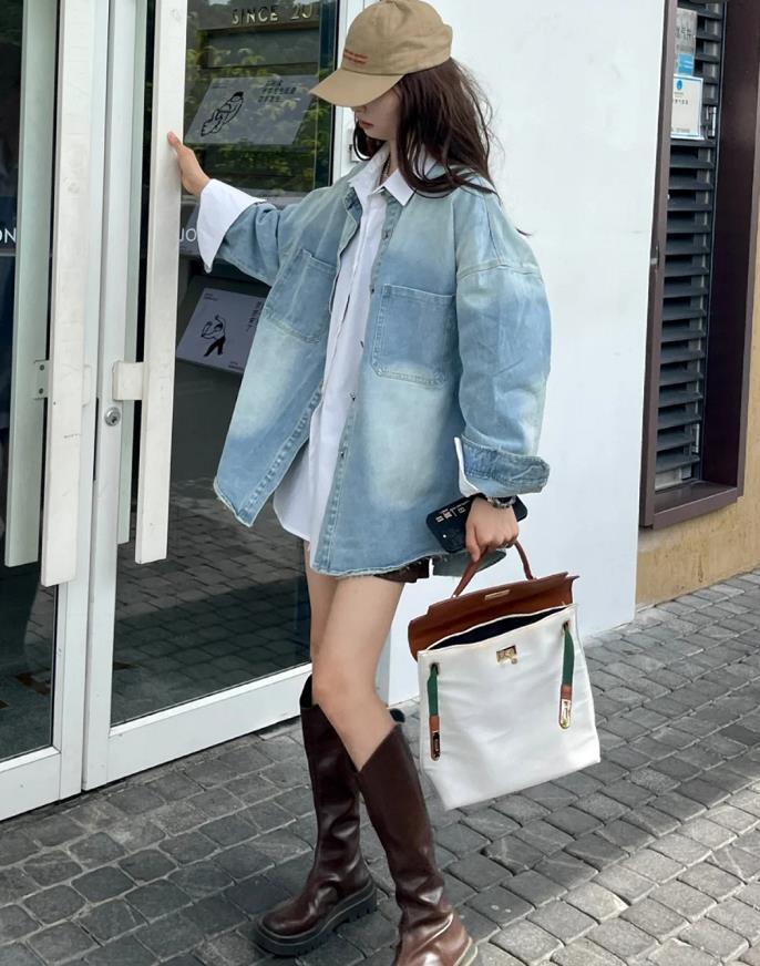 秋冬衬衫穿搭技巧,休闲修身衬衫春季搭配图