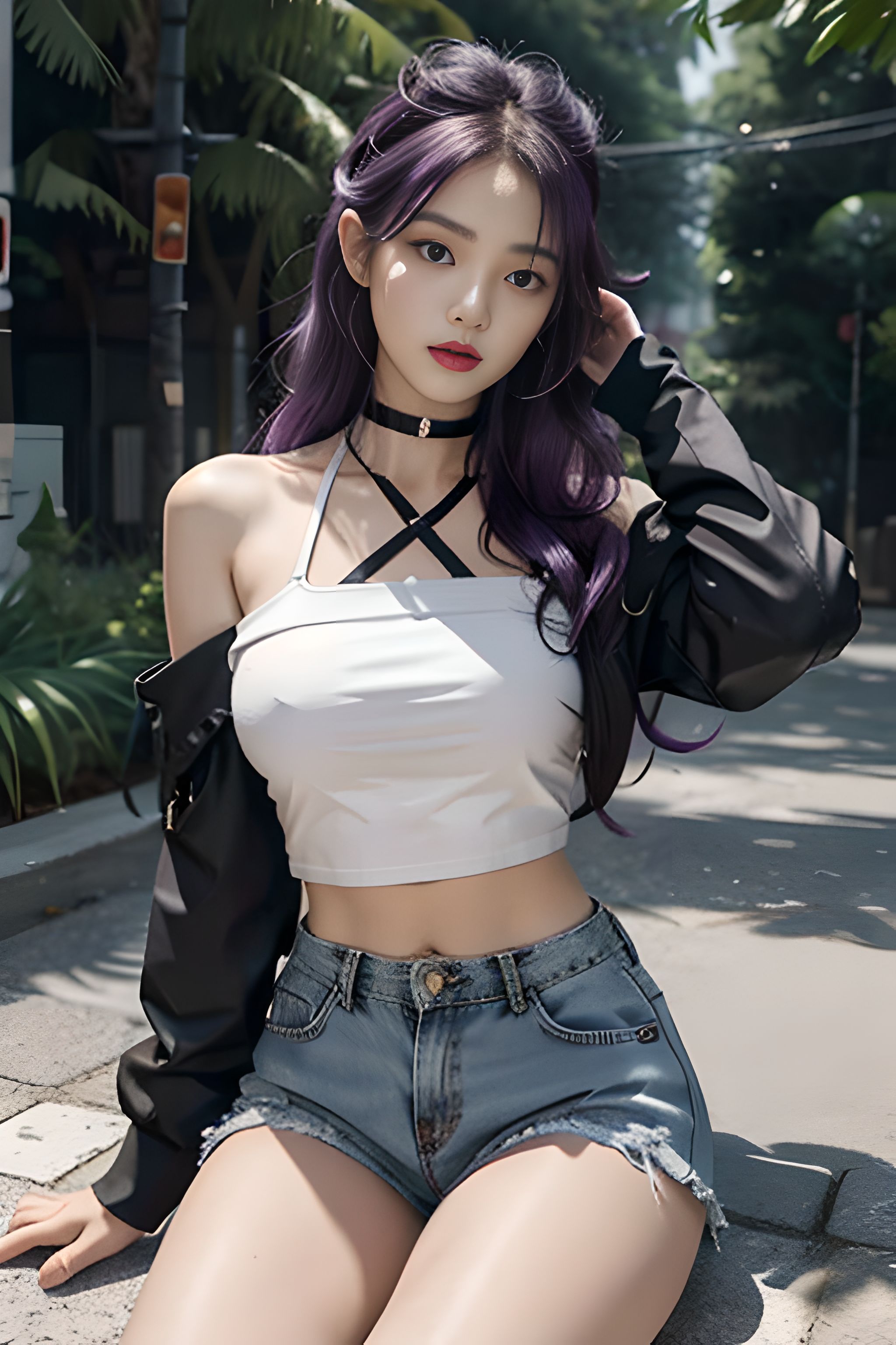 吊带上衣和紧身裤子拉丁舞服,黑色吊带背心蓝色紧身裤