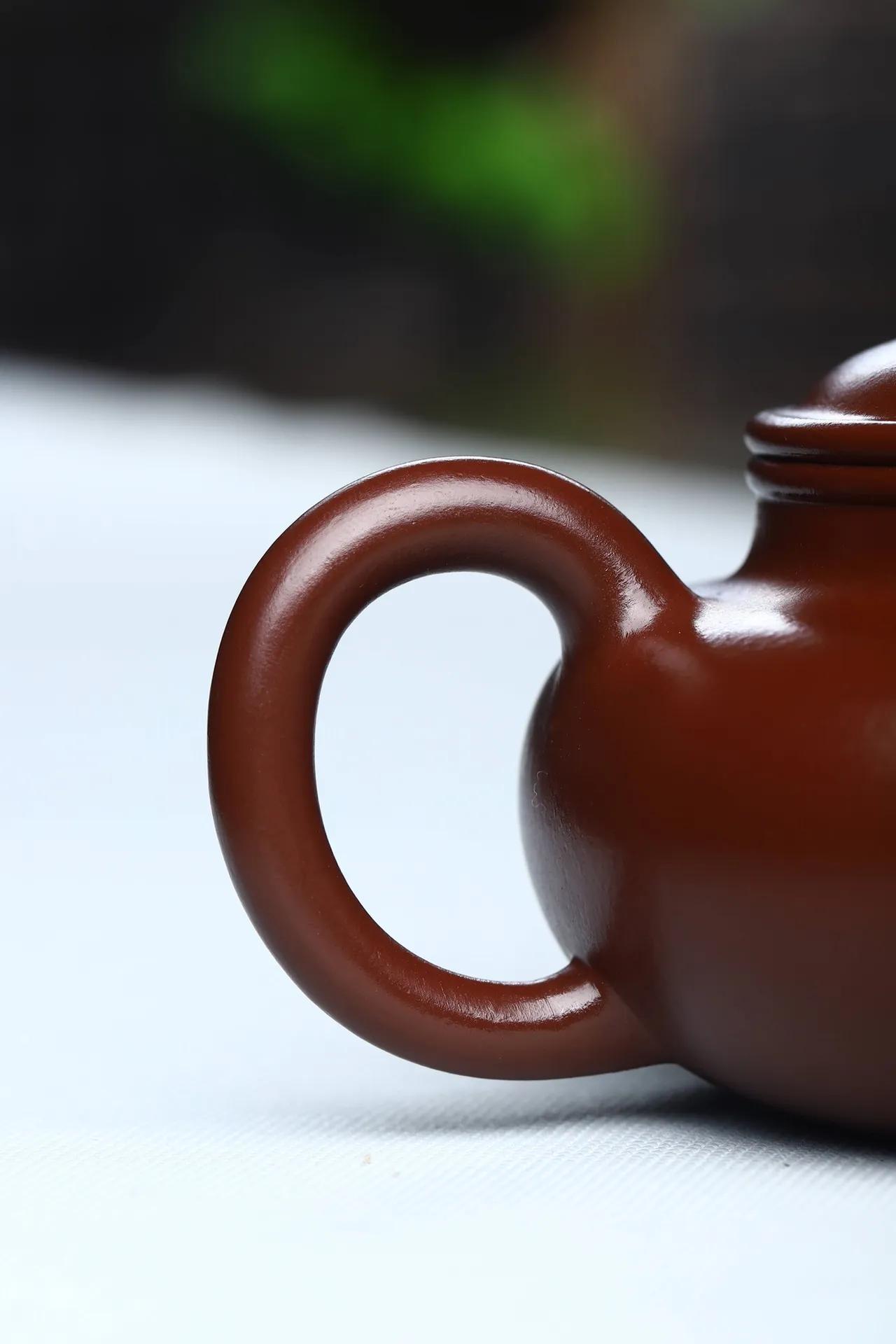 镶玉红朱泥紫砂茶壶,半手工紫泥仿古紫砂壶图片