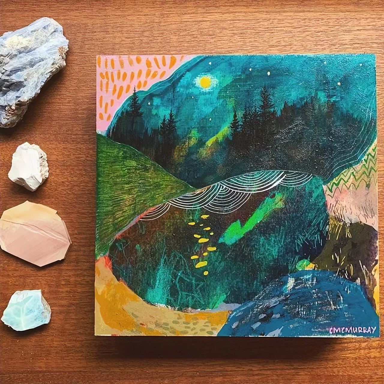 绘画风景中的山水,石头上画风景画简单