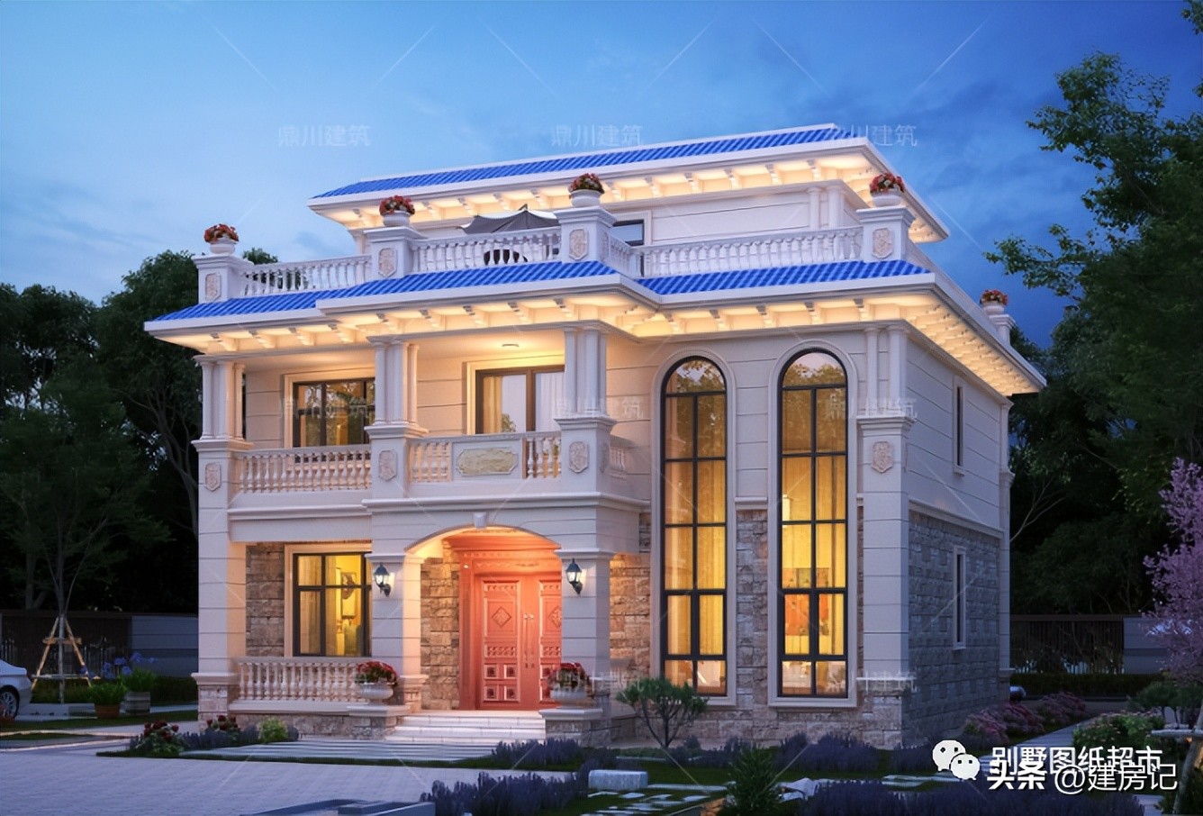 农村二层平屋顶现代风别墅100平方,农村新中式风格二层别墅大全