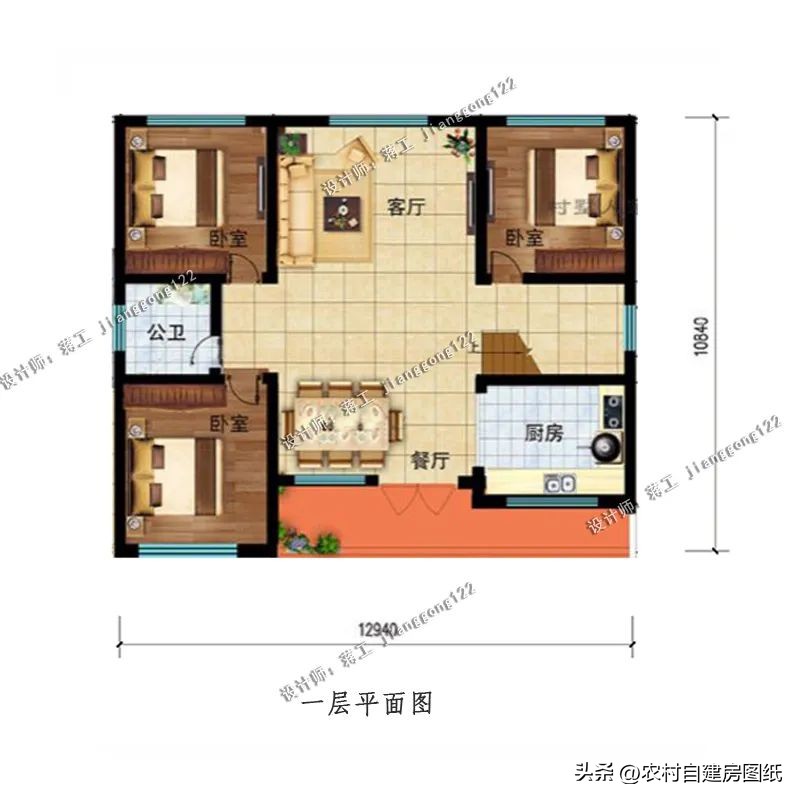 北方农村一层五间平屋顶,二层实用户型农村自建房别墅设计