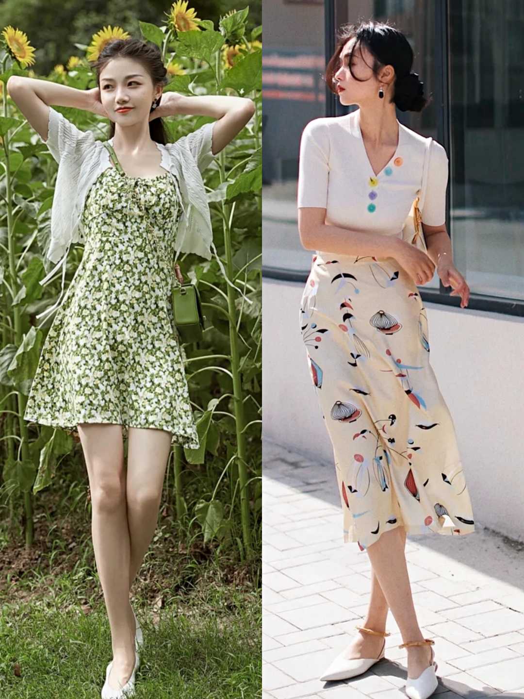长的碎花裙穿搭,春夏碎花裙半身穿搭
