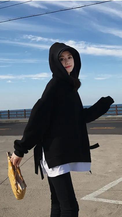 连帽卫衣女潮ins2022秋季新款韩版,爆款秋冬新连帽假两件卫衣