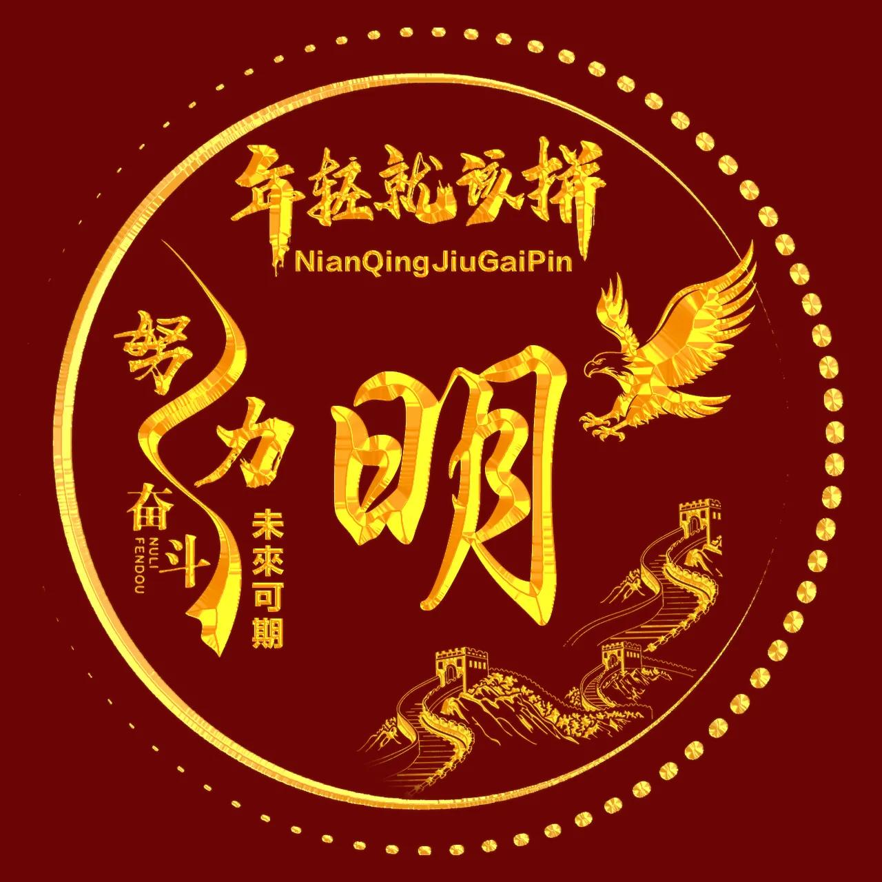 励志主题、烫金字体姓氏微信头像：年轻就该拼