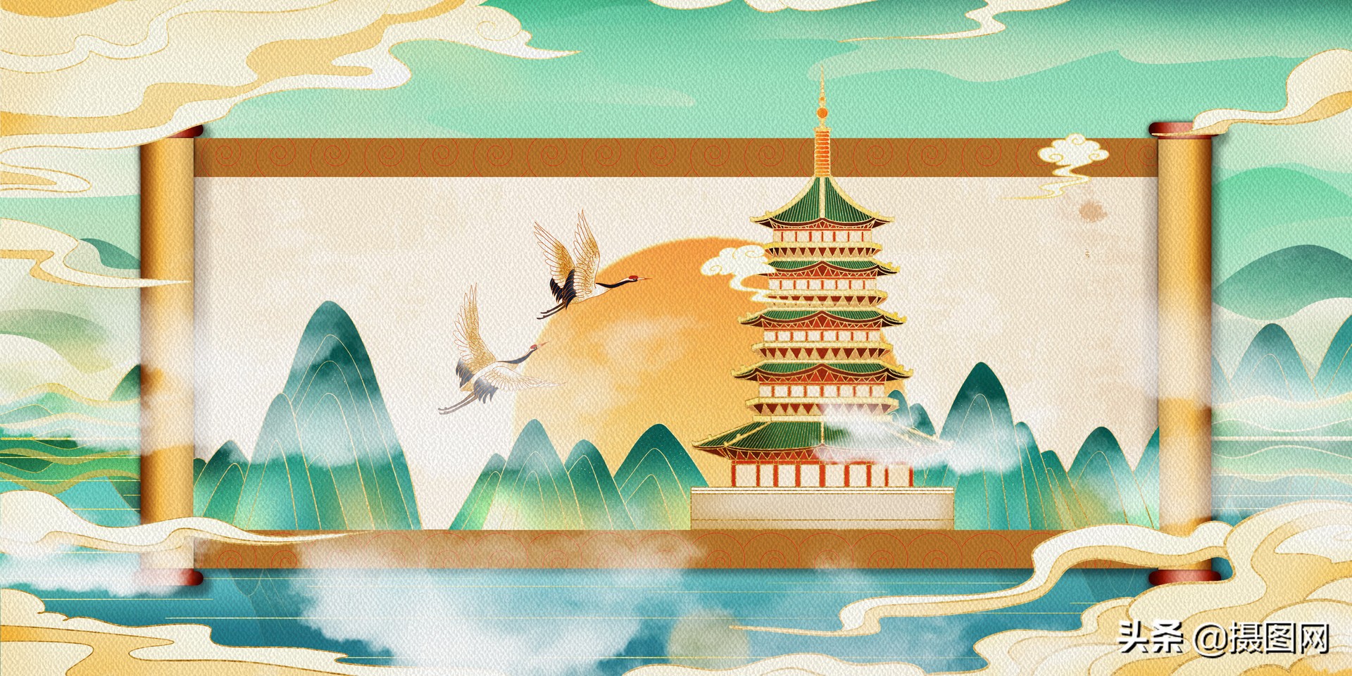 古风风格宫廷背景图,中国风背景图古典竖版