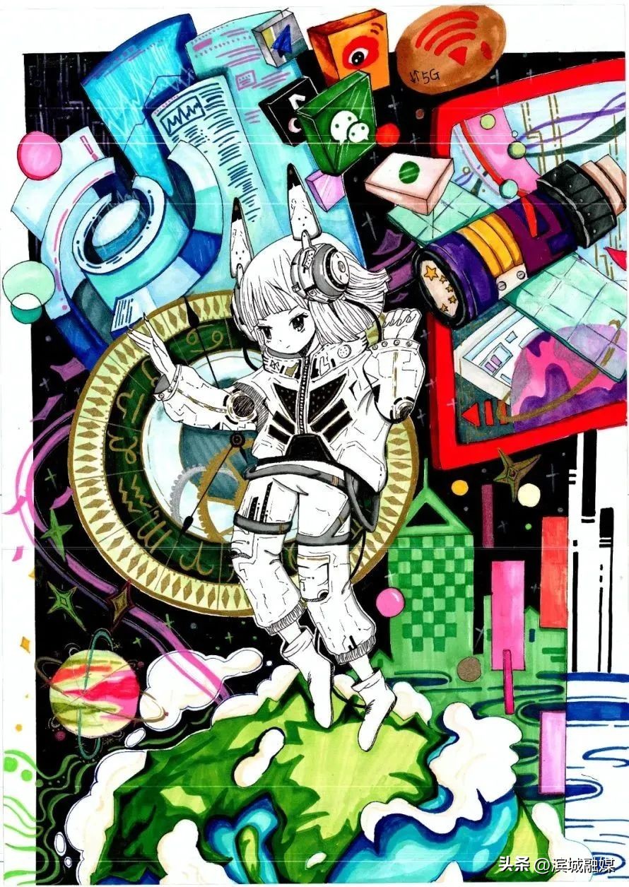 青少年科创大赛少儿绘画作品,少年科学幻想绘画大赛