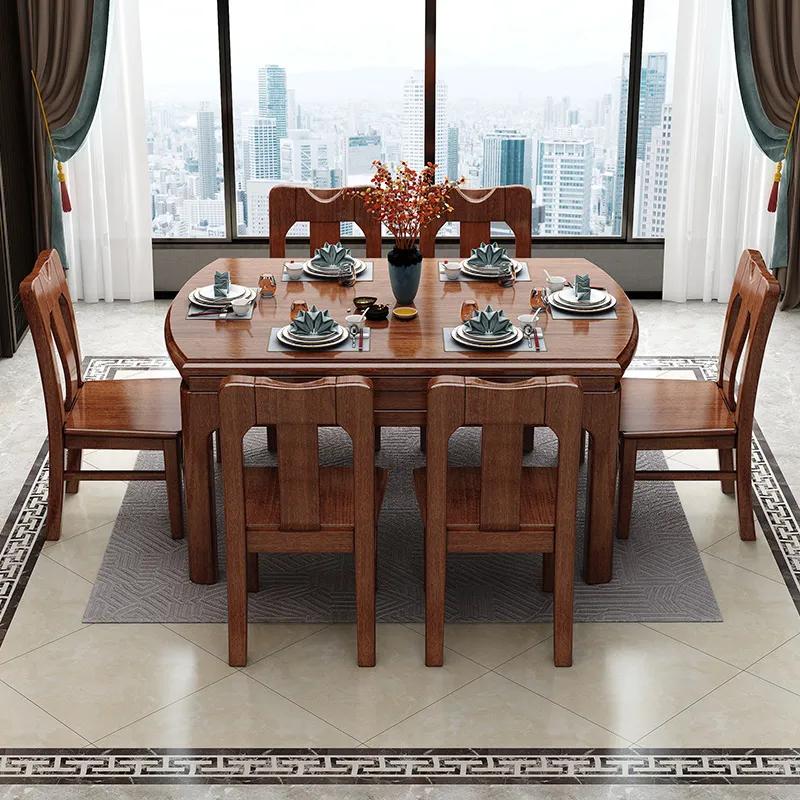 简约新中式高端餐桌,新中式餐桌可伸缩方桌变圆桌