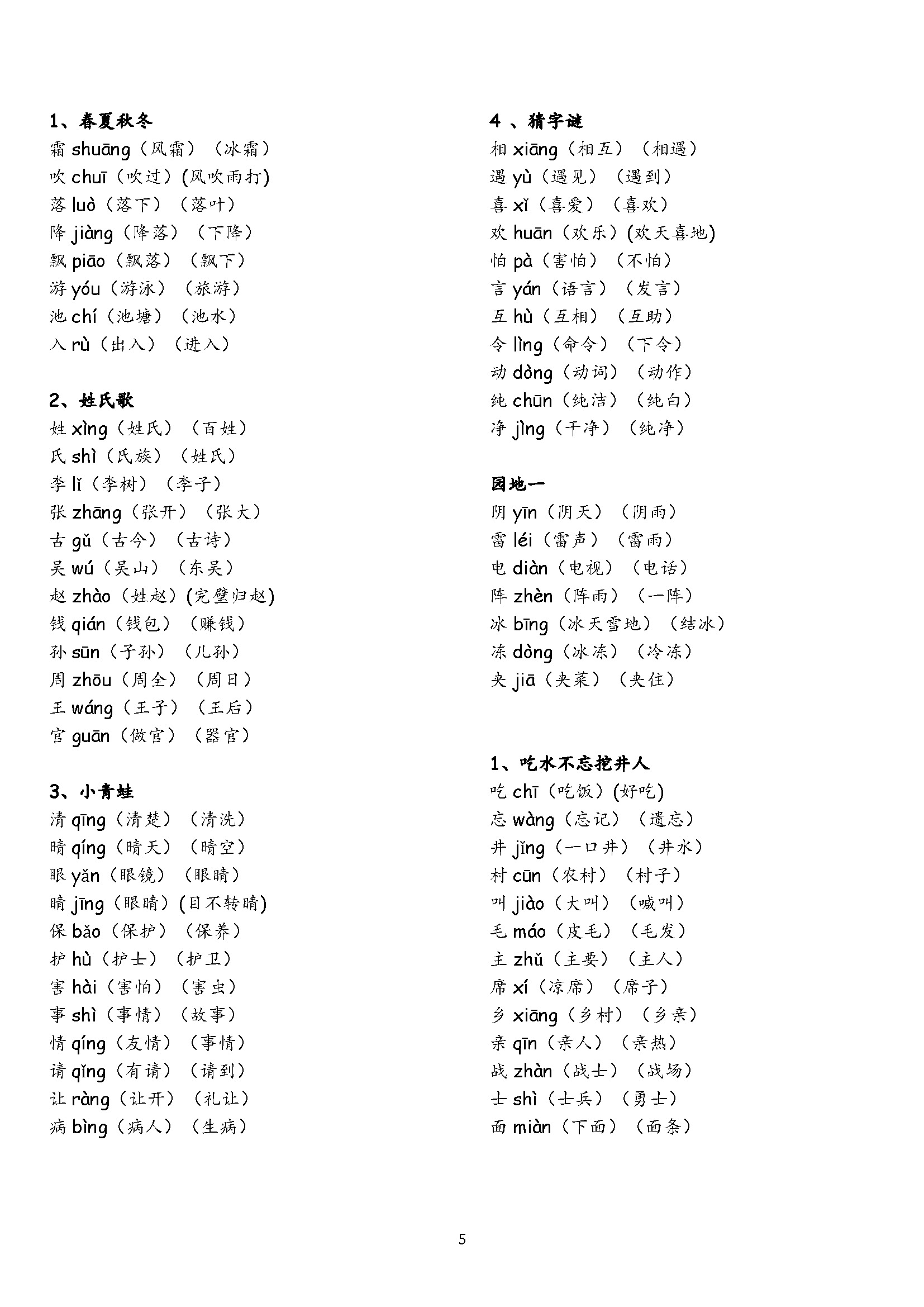一年级下册生字表组词完整版,古诗二首小池一年级下册生字组词