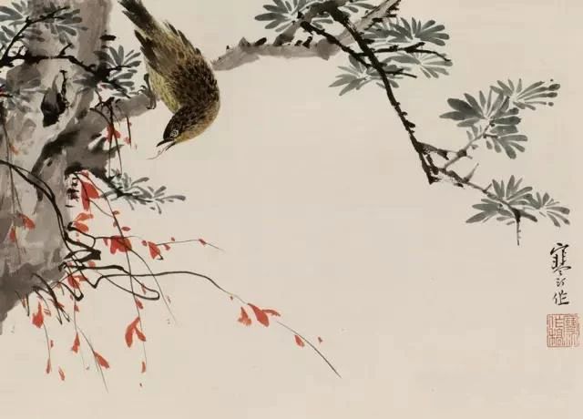 江寒汀写意黑山雀石榴花图,江寒汀写意花鸟千峰竞秀原作尺寸