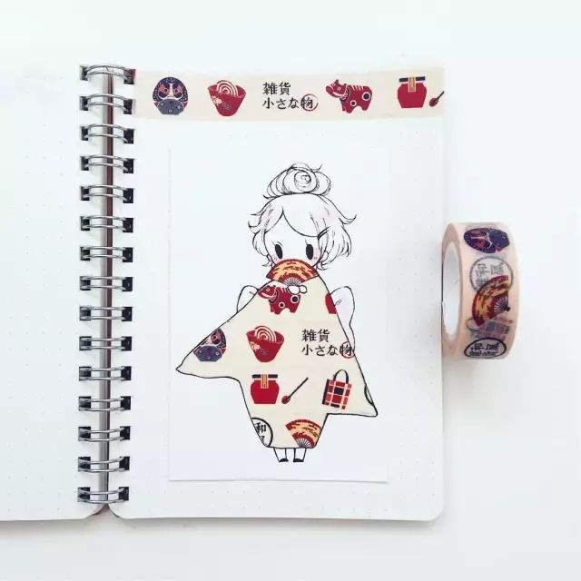 纸胶带做的小清新插画幼儿,胶带插画