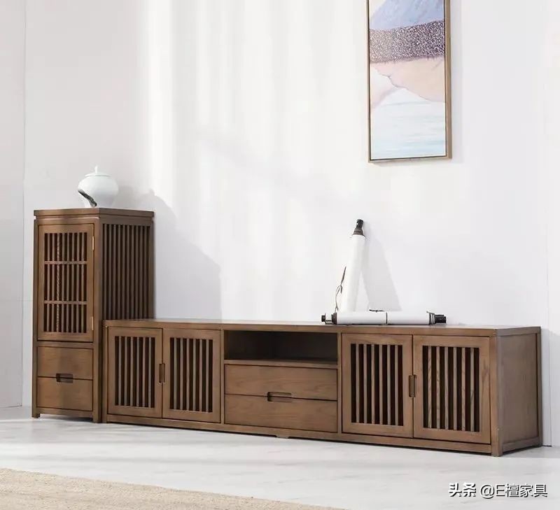 新中式电视柜两边放什么最好,新中式电视柜款式效果图