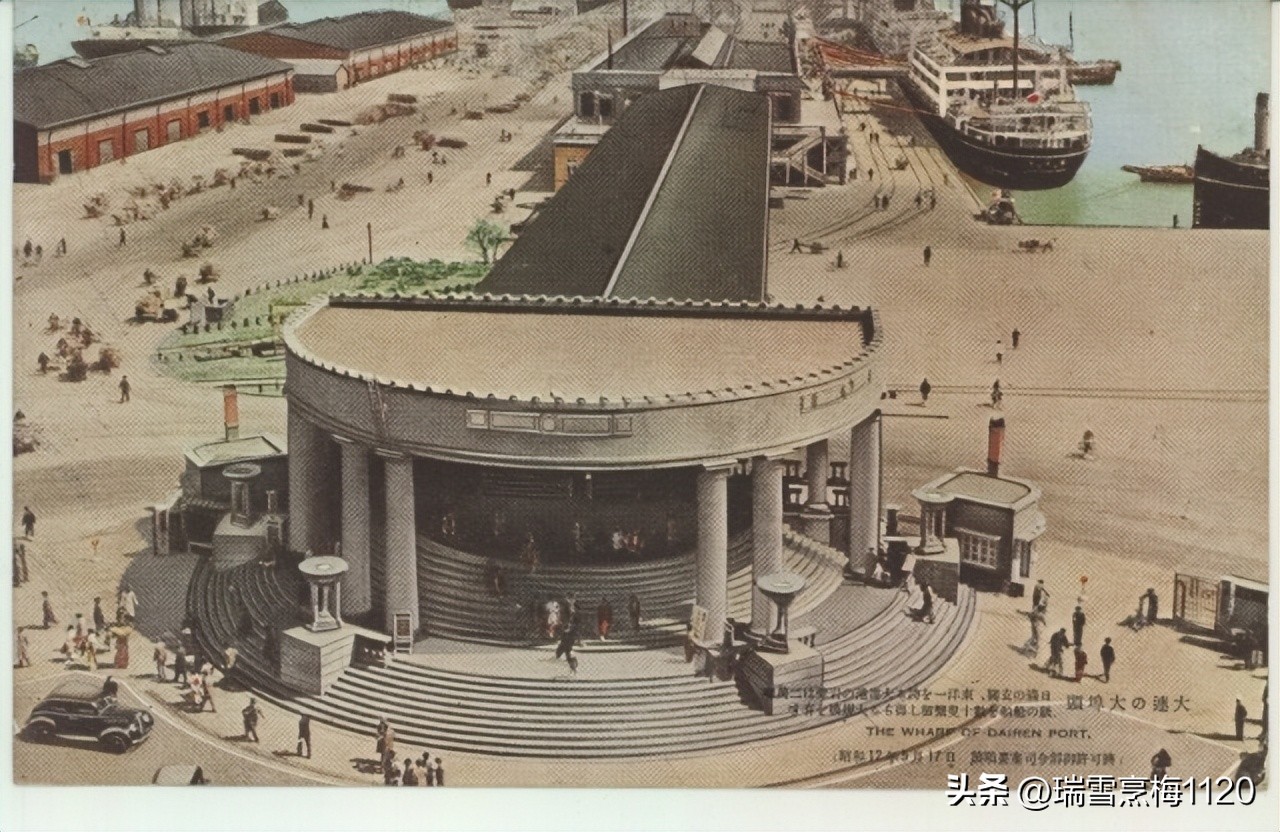 大连旧影|大连码头候船厅及货物装卸