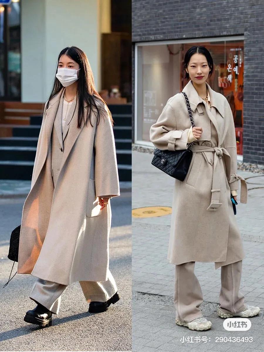 韩国小姐姐学院风大衣内搭,韩国冬季小姐姐黑大衣穿搭