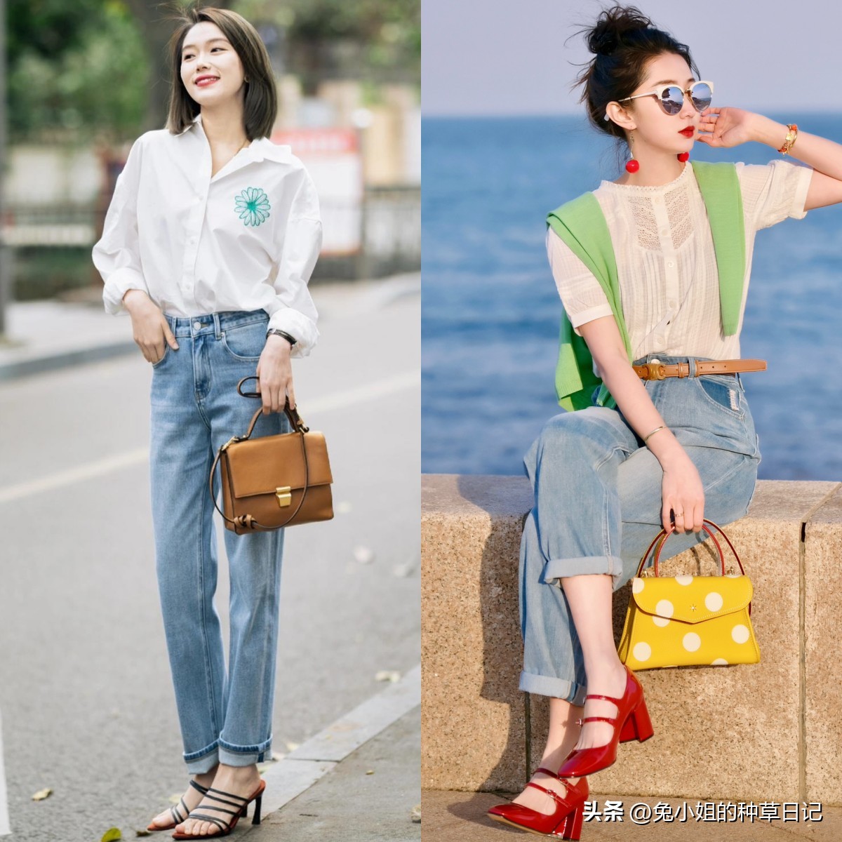 牛仔裤t恤衫时髦穿搭,白t恤与牛仔裤夏天最时髦组合