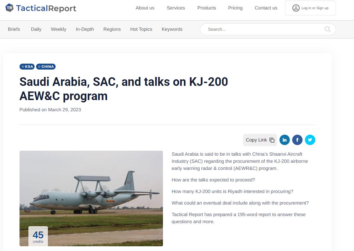 沙特向中国采购预警机?KJ-200闯入中东:沙特或全面倒向中国?