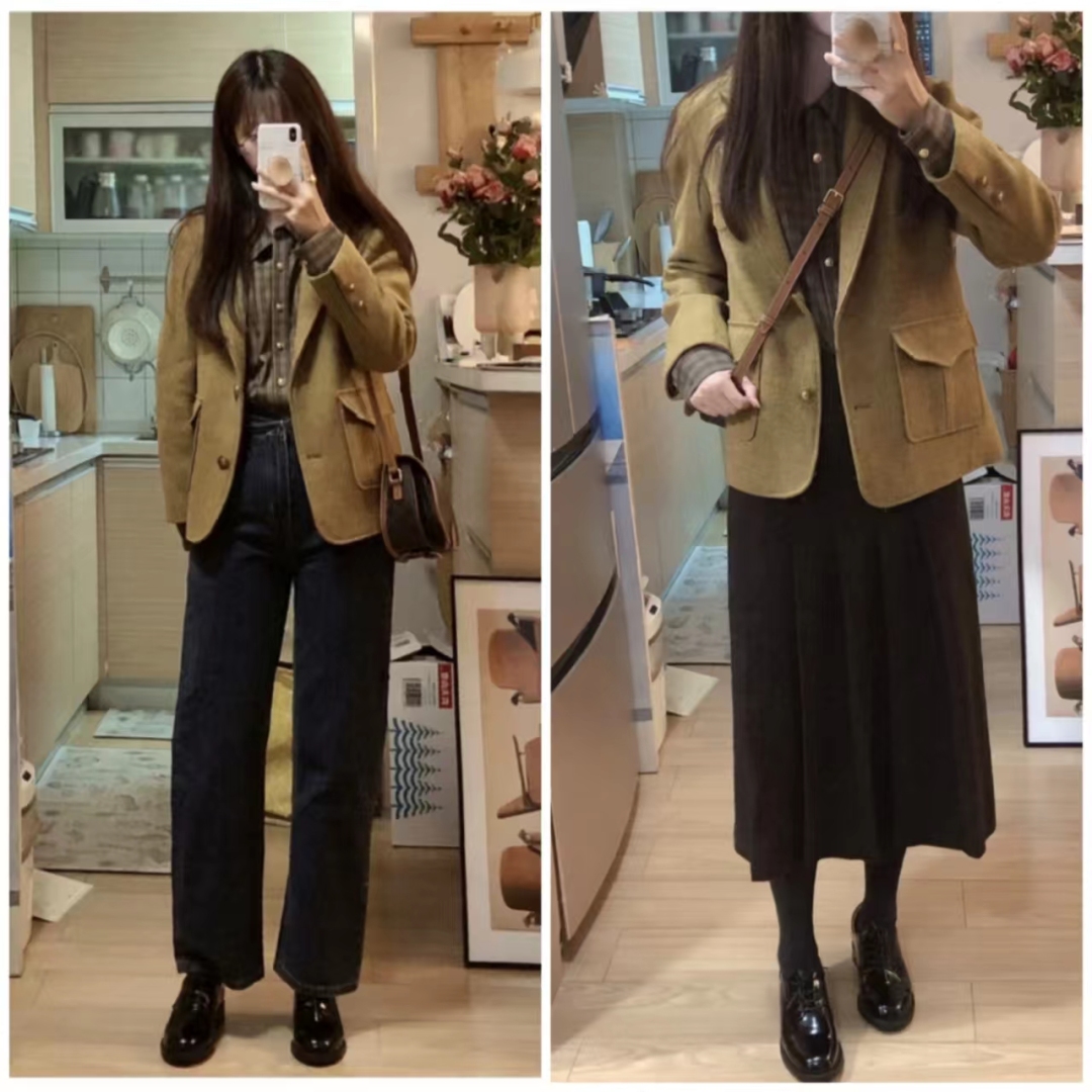 西装长裙搭配西装外套,西装外套配连衣裙气质高级感
