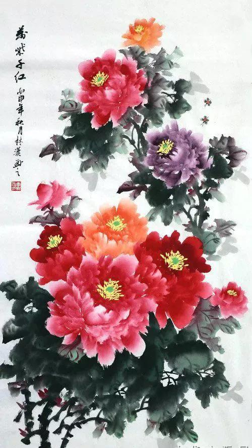 国画名家董萍写意牡丹作品精选,名家写意牡丹公鸡图片大全