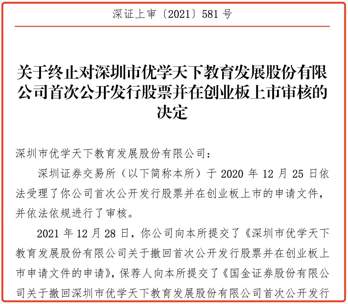 优学天下创业板ipo终止,优学天下教育股份有限公司