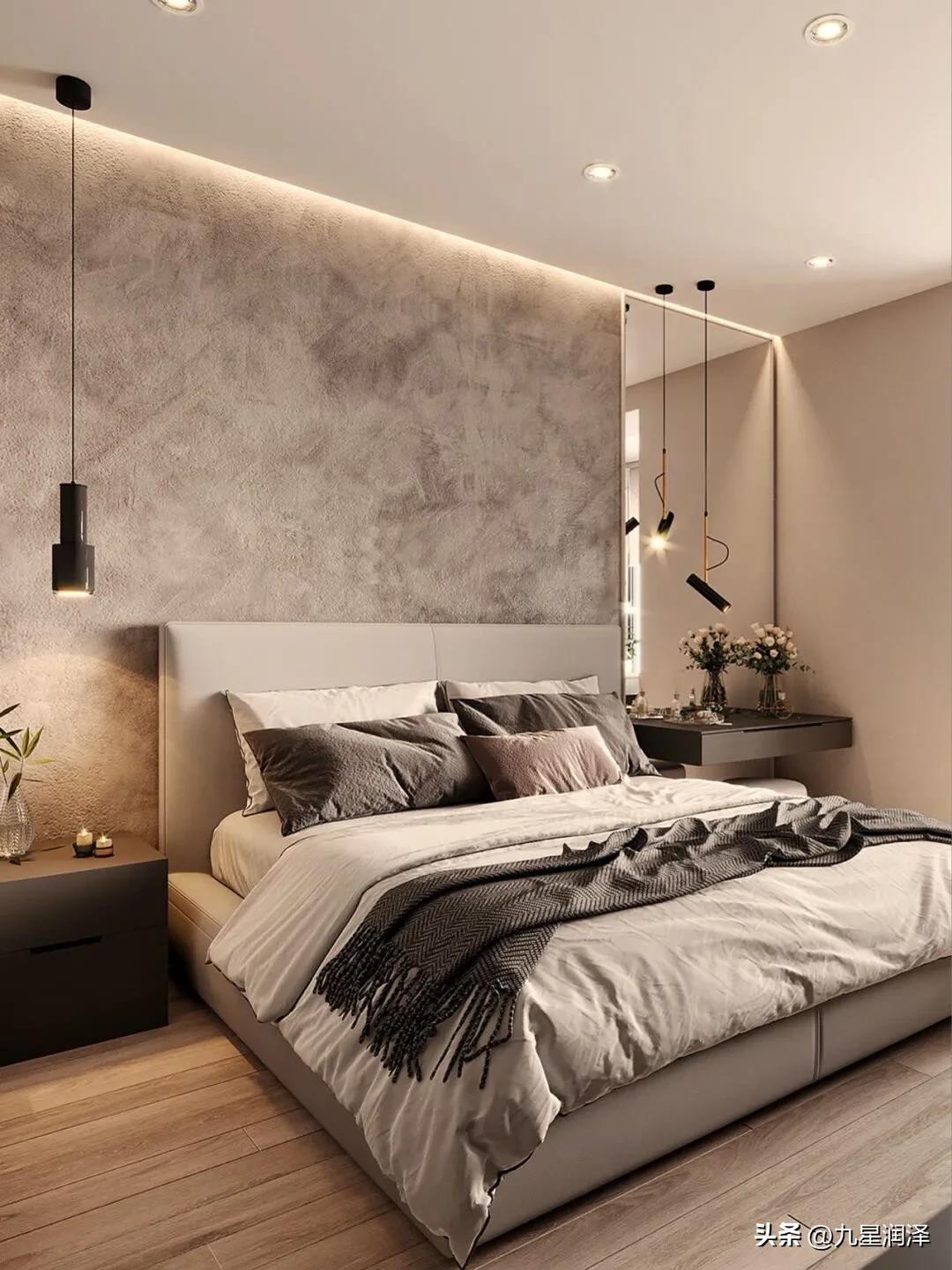 集成墙板床头背景墙装修效果图,床头乳胶漆背景墙装修效果图