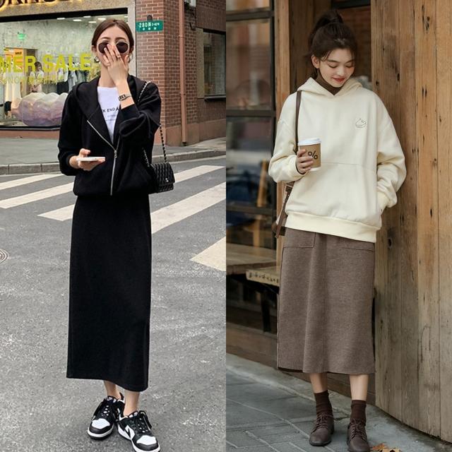 今年流行卫衣半裙时髦减龄有气质,大码卫衣搭半身裙宽松慵懒风