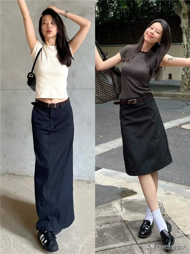 学生党半身裙怎么穿才好看,158小个子135斤微胖穿搭半身裙