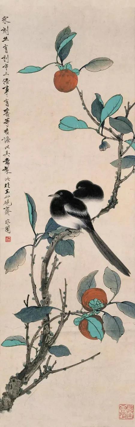 柿子喜鹊国画寓意,喜鹊柿子画寓意