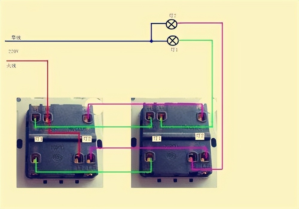 二个单控开关控制二个灯怎么接线,两个单开双控开关控两个灯接线图