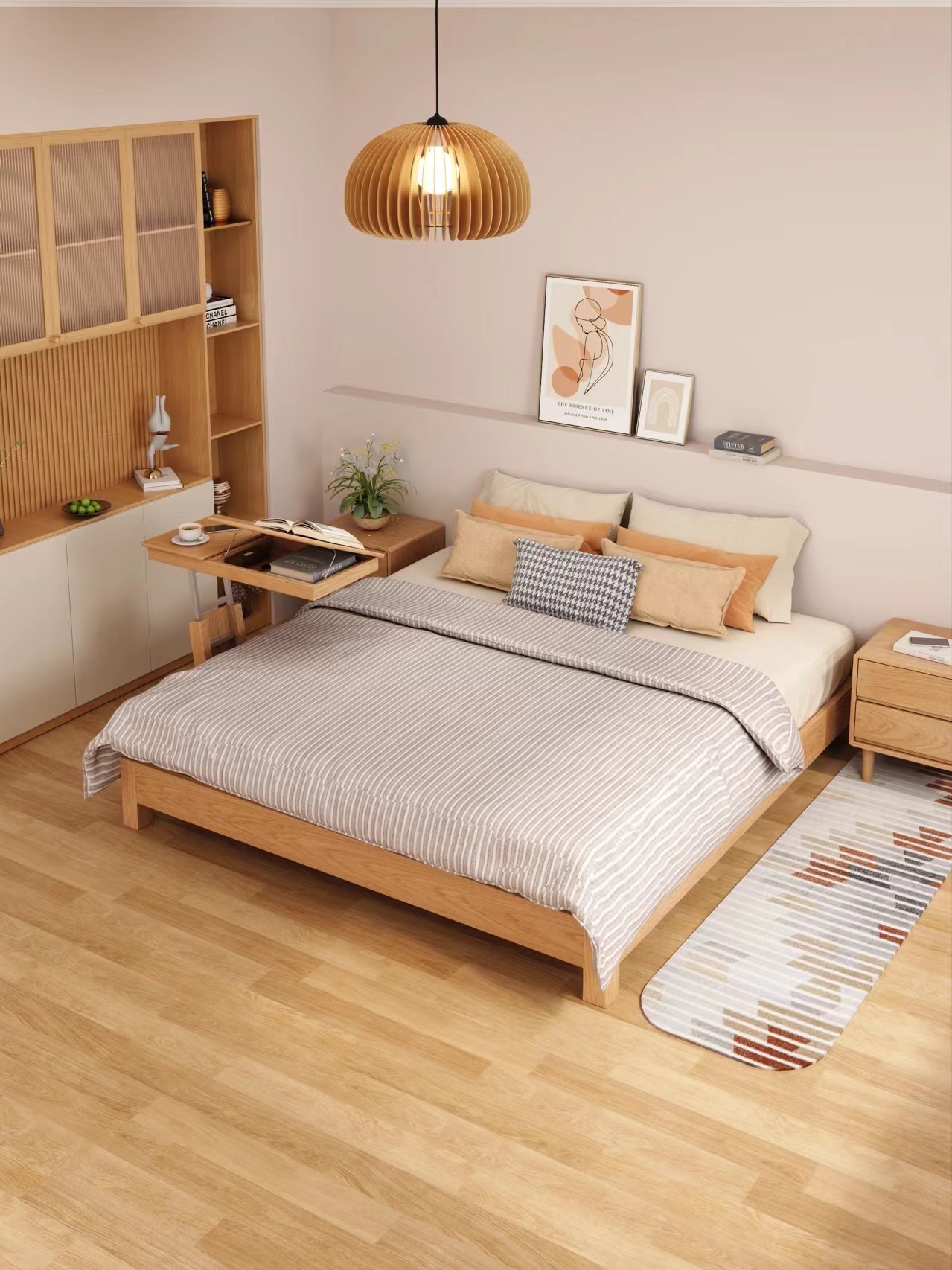 无床头全实木床,无床头极简实木床