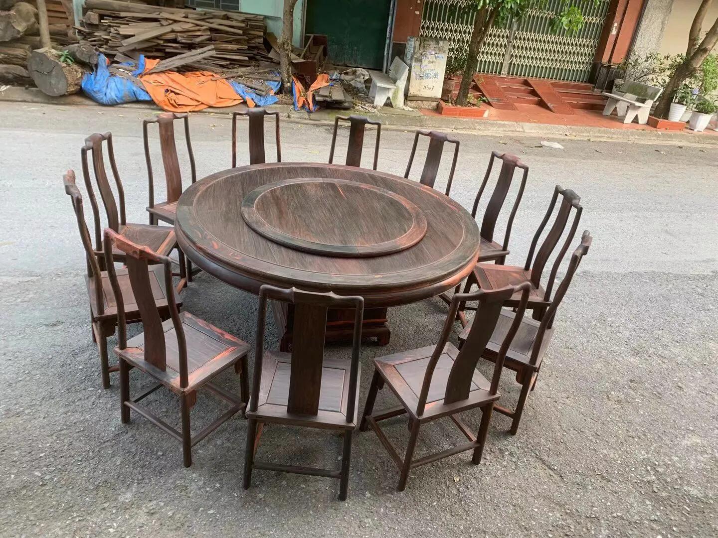 大红酸枝交趾黄檀圆桌图片,浦寨大红酸枝交趾黄檀明式餐桌