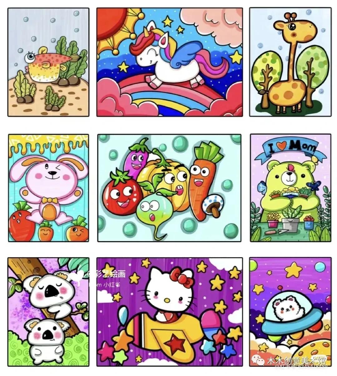 手绘临摹素材1000例马克笔儿童画,24色马克笔画画教程简单儿童