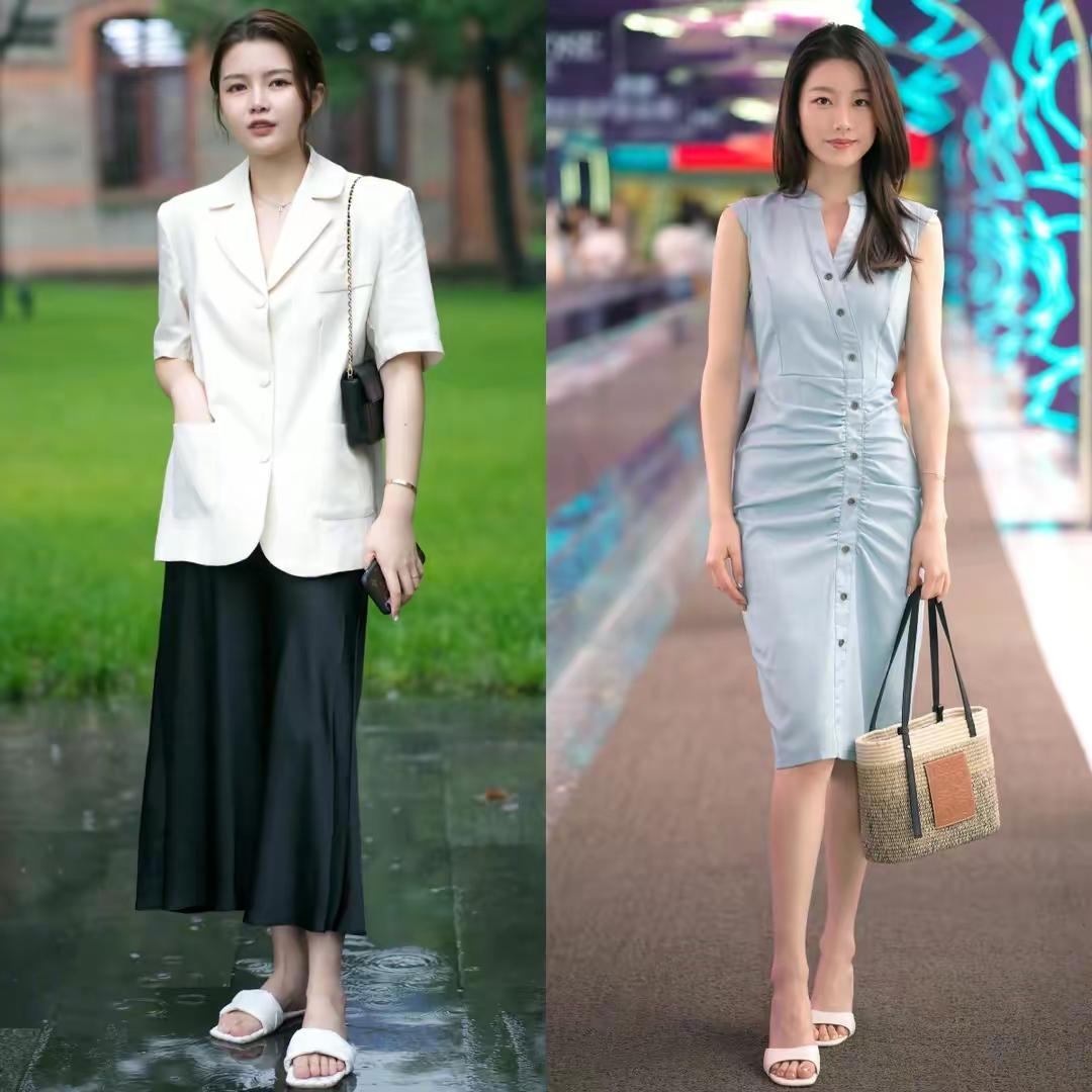 难怪都不穿运动鞋了，“过膝裙+凉鞋”真的太美了，增高还不捂脚