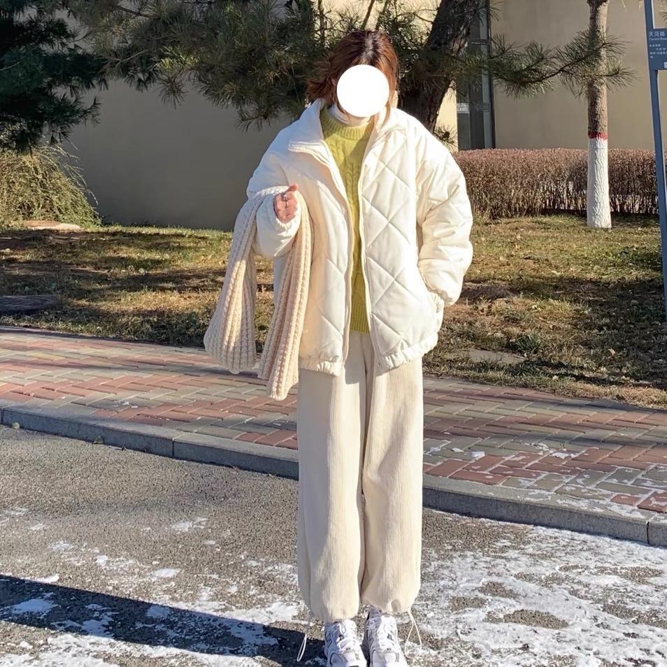 冬季棉服长款韩系穿搭,冬日棕色系两面穿棉服穿搭