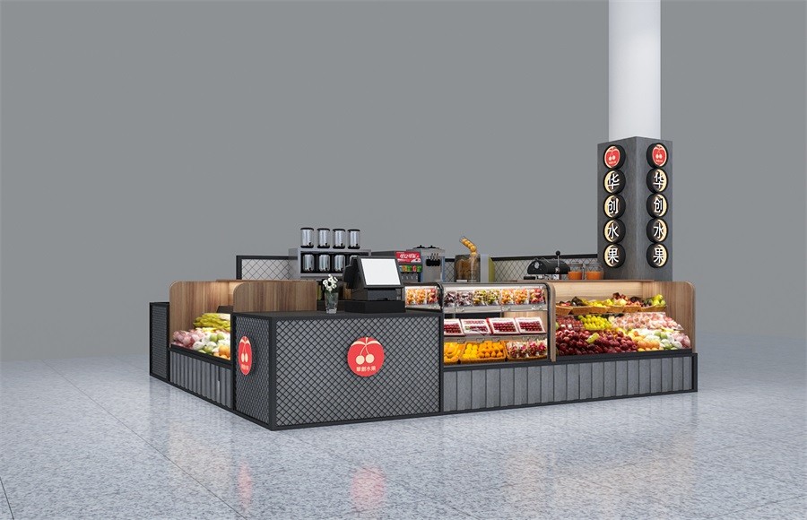 300平方水果店陈列效果图,10平米水果店布局设计效果图