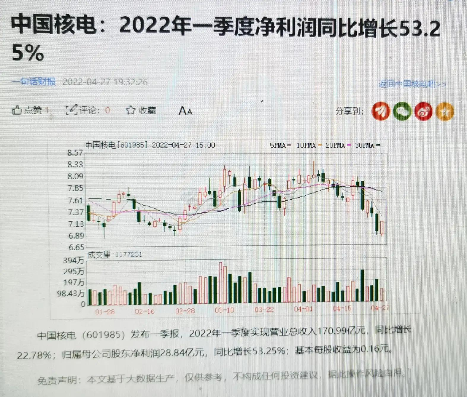 中国核电股票一季度业绩,中国核电盈利稳健增长
