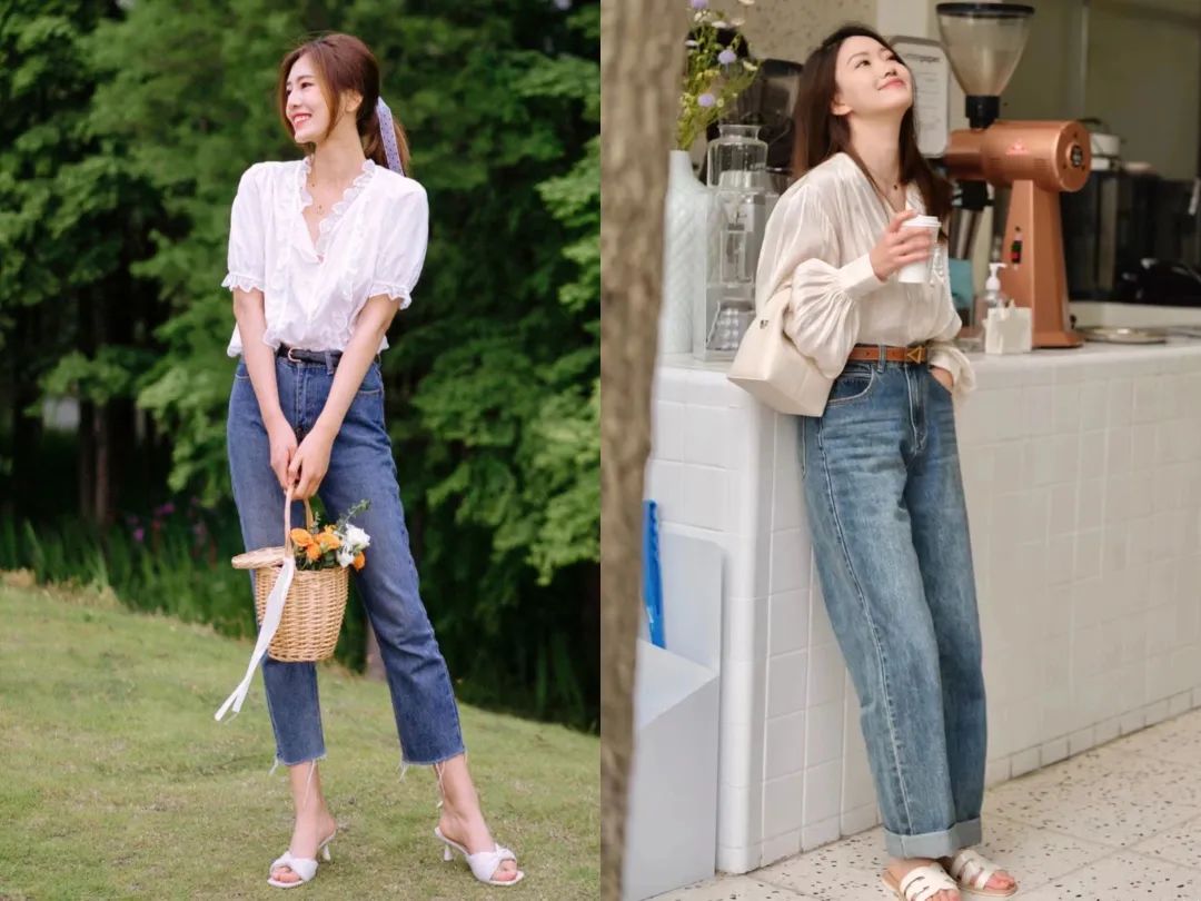 小白鞋搭配的显高牛仔裤,牛仔裤气质百搭小白鞋