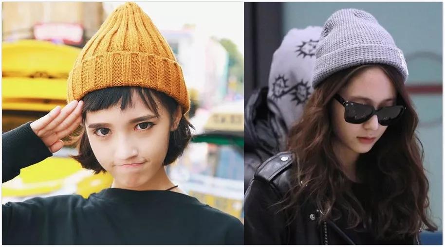 毛线帽明星同款保暖,明星毛线帽同款机场穿搭