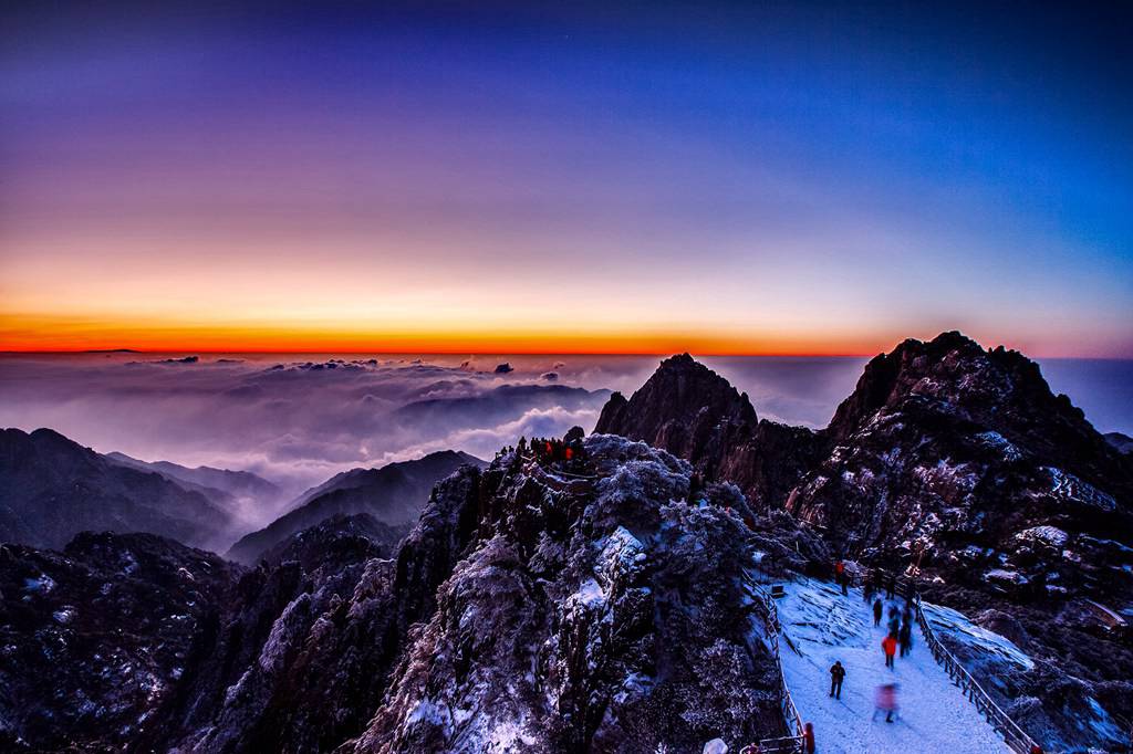 黄山日出自然人文地理摄影,黄山冬雪冬景