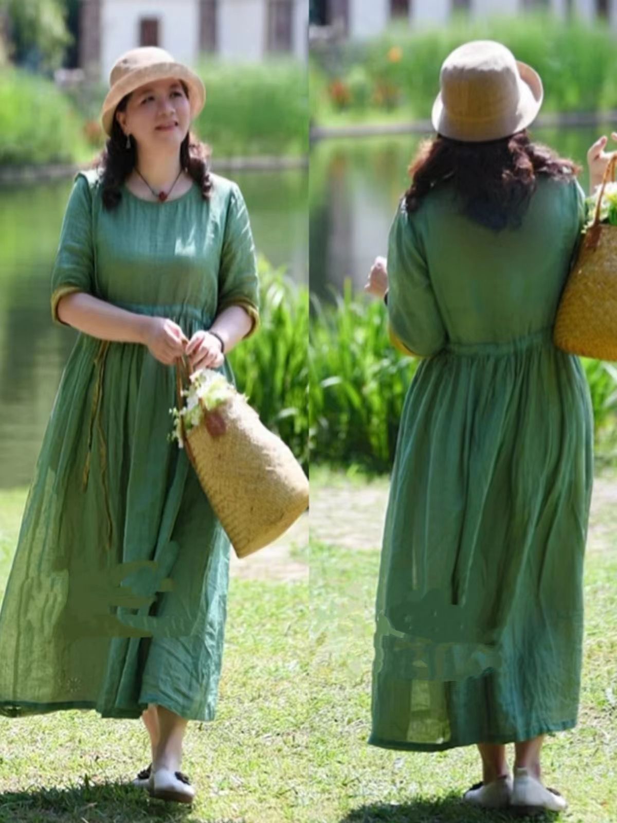 上了年纪的微胖妈妈，建议多穿“膝下裙+平底鞋”，显瘦又有气质