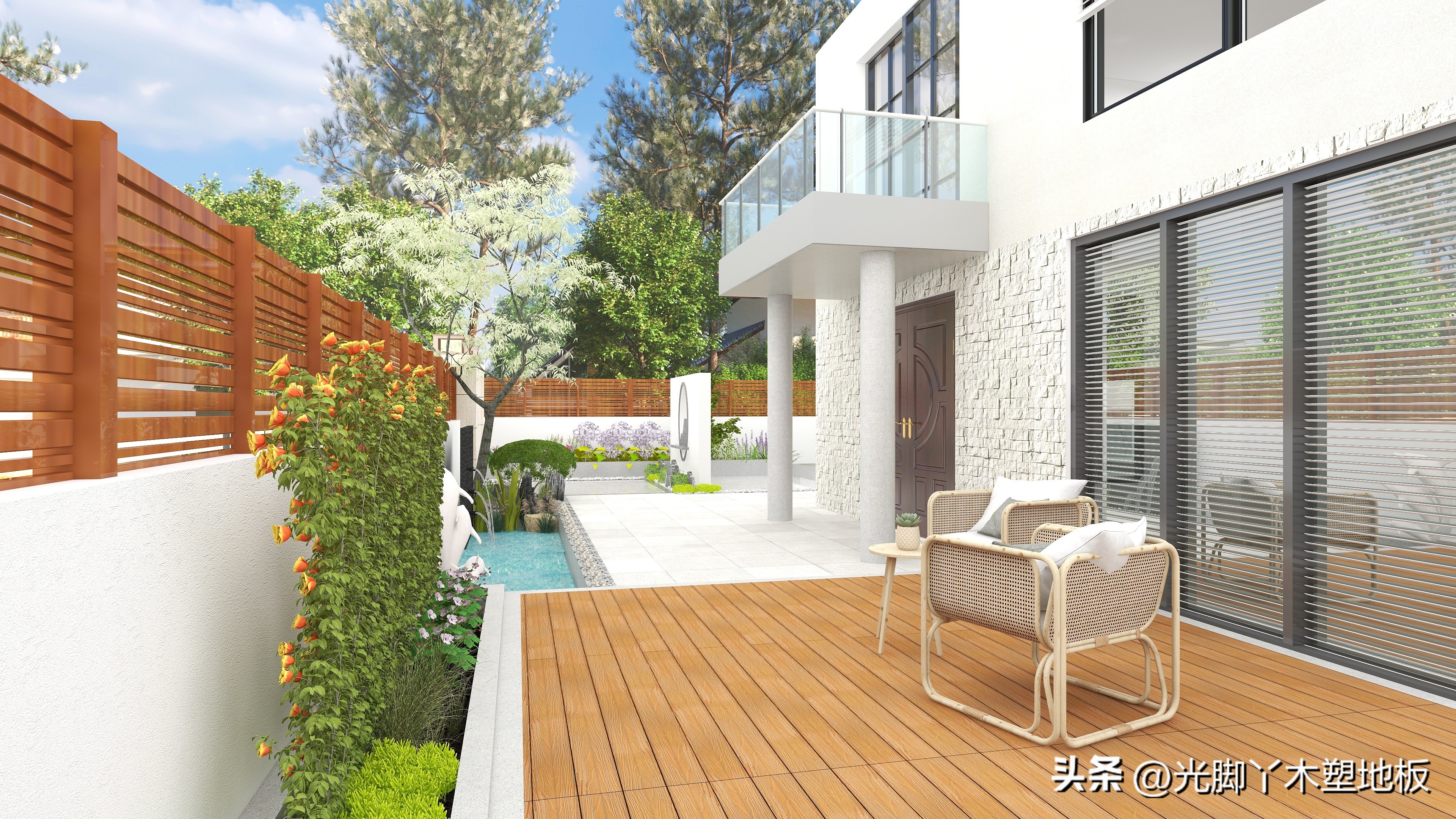 塑木地板效果图庭院,为什么别墅地面一定要用大理石