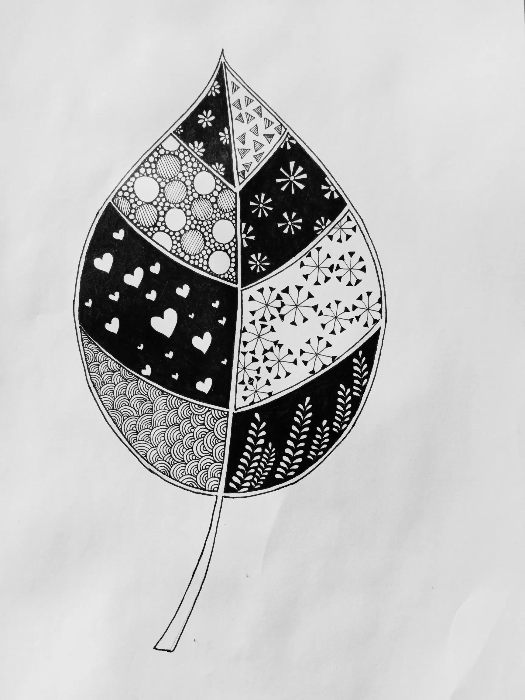 树叶线描画素材图案,树叶线描画黑白创意