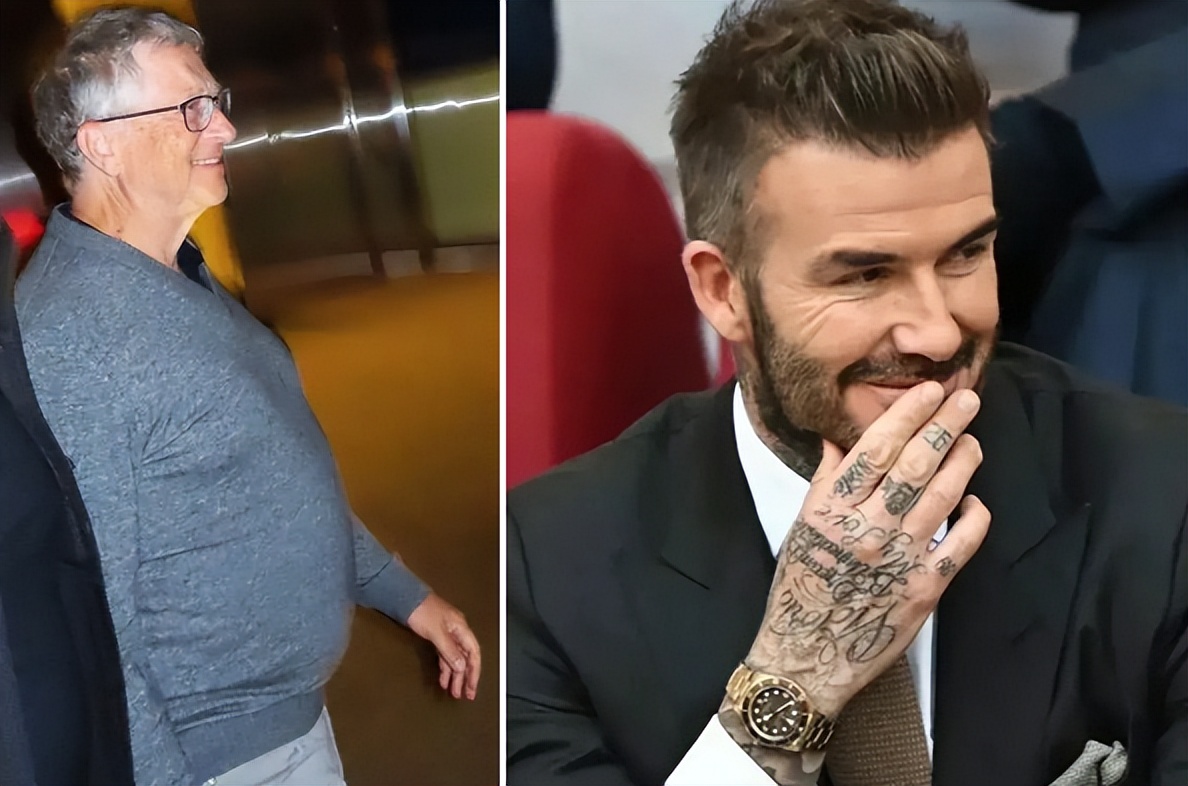 比尔盖茨和贝克汉姆,贝克汉姆和盖茨合影