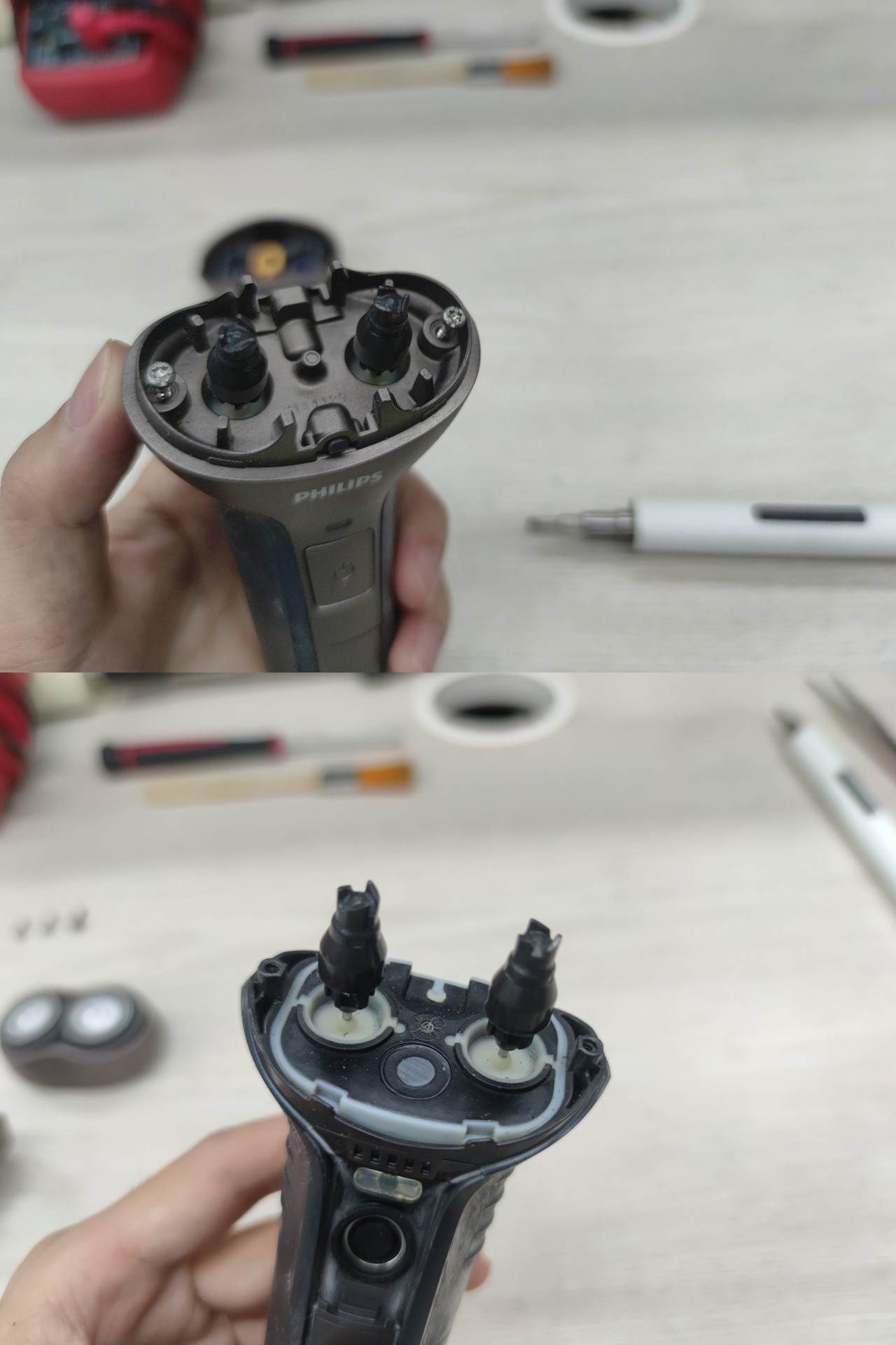 飞利浦剃须刀s2009更换电池教程,20年前的剃须刀换了电池